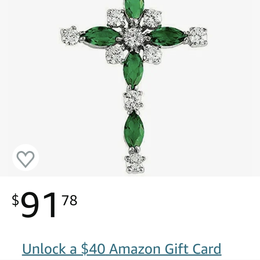 Emerald & Zircon Cross Size 20in Necklace - Picture 9 of 9